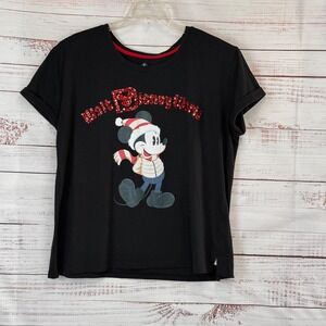 Disney World Mickey Mouse Christmas Holiday Black T Shirt Women's Size 1X